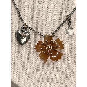 Vintage JLO Jennifer Lopez Necklace Orange Lucite Flower Textured Heart Charm